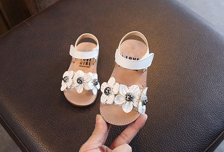 Zapatos de vestir de princesa para niñas pequeñas, sandalias de flores para niños, sandalias de playa blancas y rosas, novedad de verano 1 2 3 4 5 6 años: White / 30