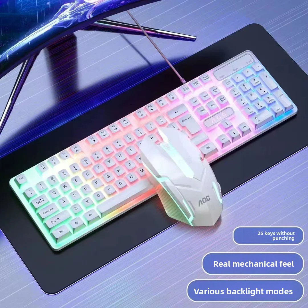 Mechanical Feel Keyboard Mouse Set for Desktop Office Gaming Computer AOCKM100 Luminous Computer Peripherals Combo