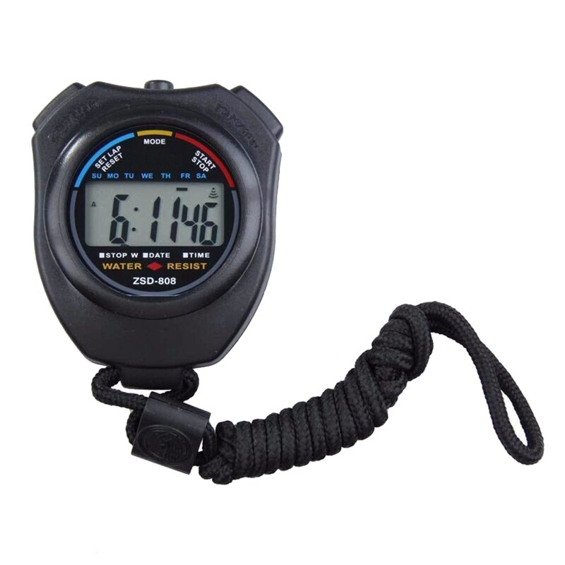 Digital Handheld Lcd Chronograph Sports Stopwatch Timer Stop Watch With String: Default Title