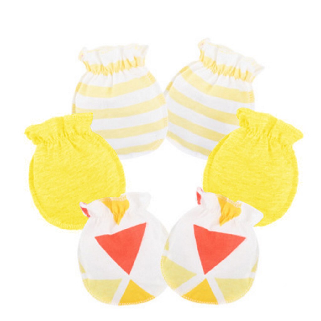 Gants anti-rayures pour bébés 3 paires | Gants de Protection pour -né, mitaines en coton pour visage: Jaune
