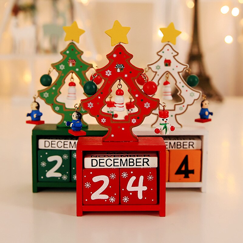 Christmas Wooden Toy Home Christmas Tree Calendar with Pendant eco-friendly Year 3Colors