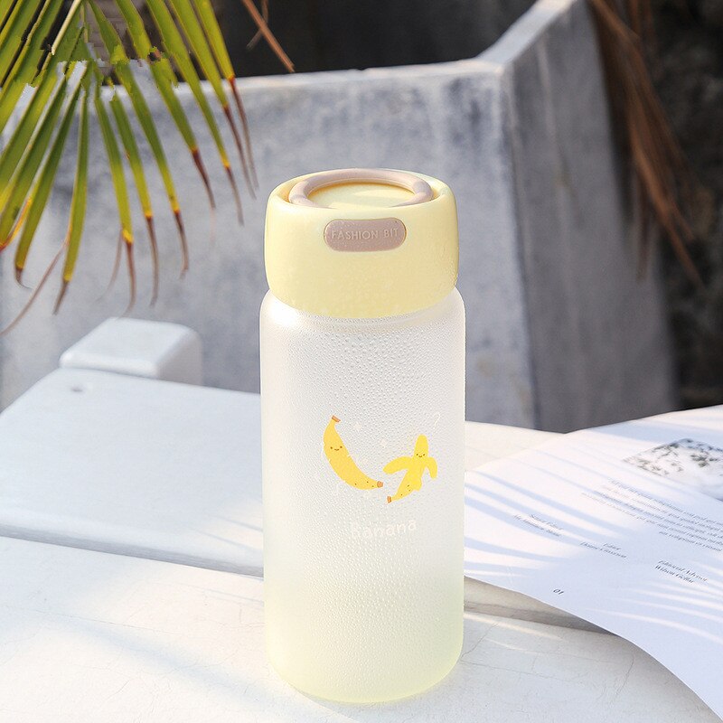 400ml kawaii frukt missfärgning frostat glas vattenflaska flickor student bärbara sportflaskor tecknad juice mjölk kopp: Gul