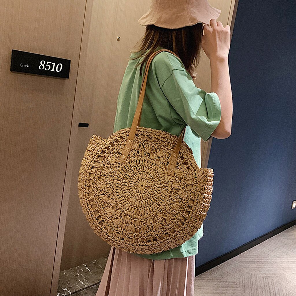 20# Summer Beach Large Capacity Bags Women's Retro Woven Shoulder Bag Floral Handbag Woven Bag Ladies Beach Straw Bags