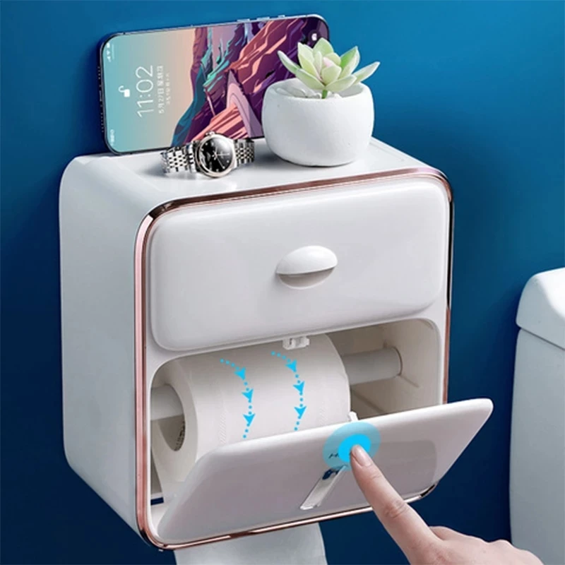 Porte-papier hygiénique mural, tube de rouleau de papier toilette étanche, boîte de rangement, étagère à mouchoirs, produit HOProduct