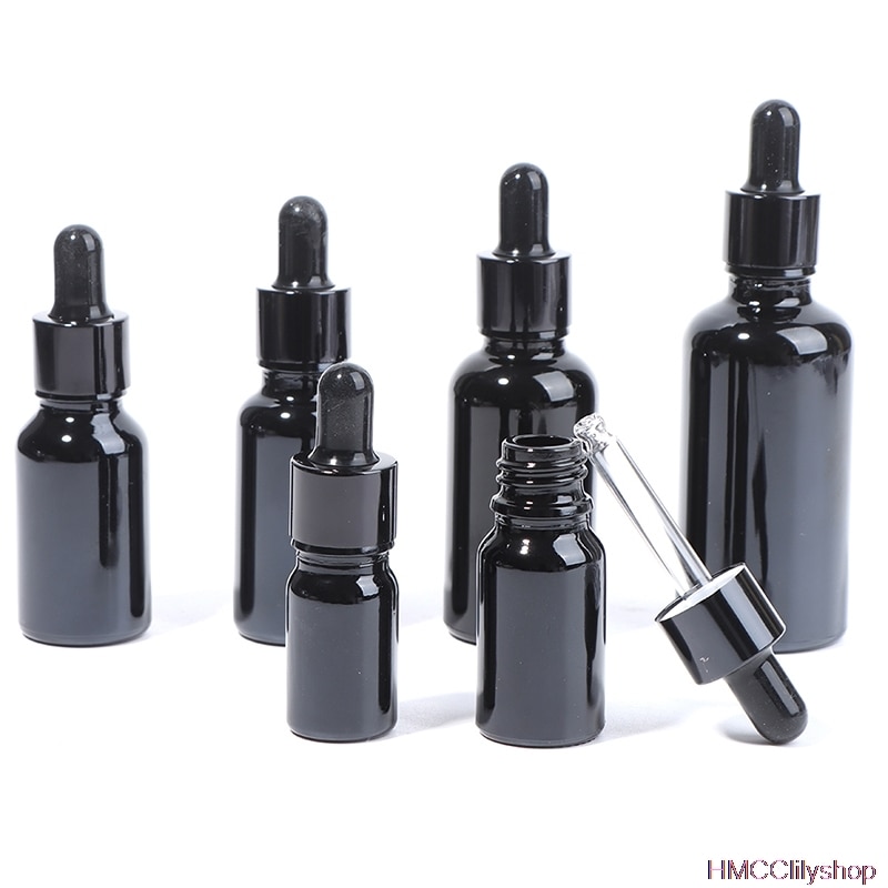 5ml-50ML Ätherisches Öl Schwarz Glas Tropfer Flaschen Leere Euro Schwarz Deckel Nachfüllbar