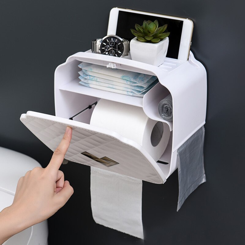 Toilet Paper Holder Roll Paper Tube Bathroom Plastic Waterproof Tissue Box Toilet Paper Tray Wall Mounted Storage Box Organizer