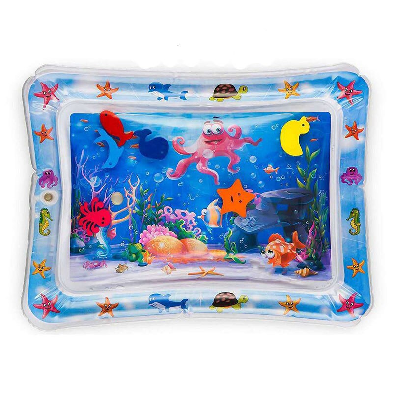 1 Pcs PVC Baby Water Play Mat Cute Cartoon Inflatable Baby Water Mat Fun Activity Baby Water Play Pad Tummy Time Mat