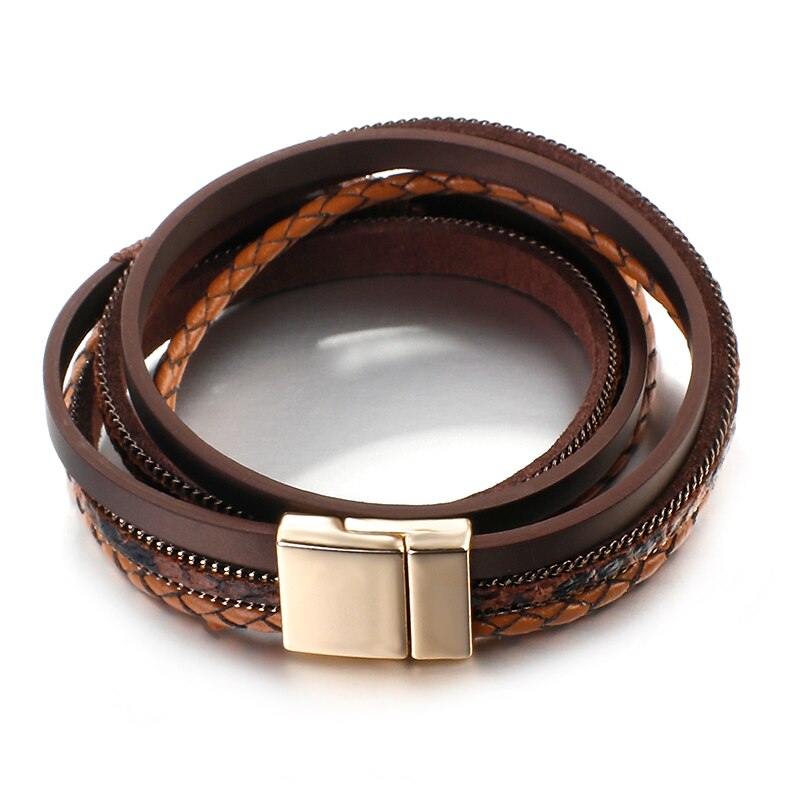 Flashbuy Unique Weave Round Leopard Leather Bracelets For Women Simple Vintage Braid Charms Wrap Bracelets Jewelry