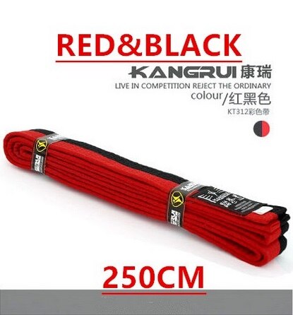 Ceinture de taekwondo noire wtf de haute qualité, ceinture en coton brodée, ceinture de taekwondo personnalisée, 2.5m ceintures de karaté de couleur rouge, bleu et jaune: Rouge avec noir