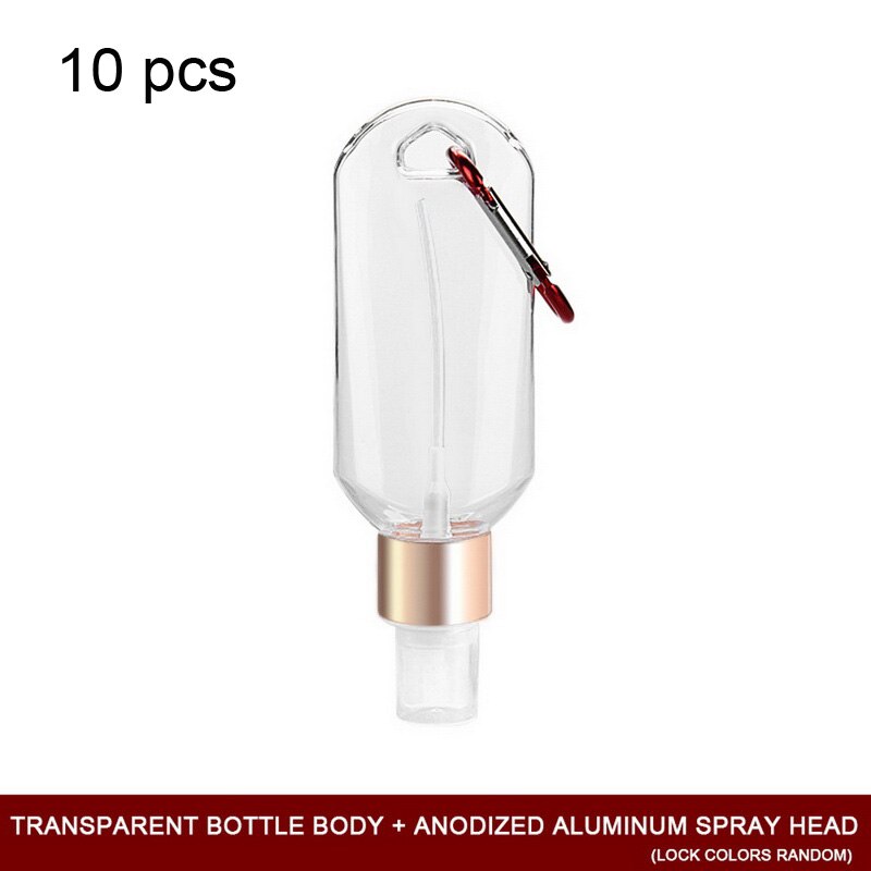 50ml Wall Hanging Refillable Bottles Hand Sanitizer Containers Travel Containers Leakproof Spray Bottle With Lanyard: Golden 10Pc