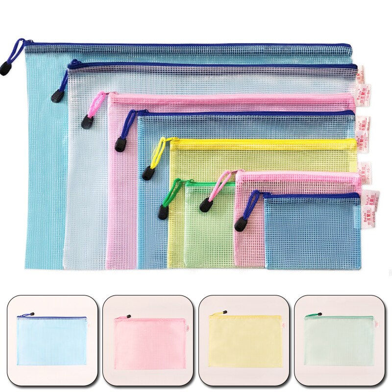 A3/A4/A5/A6 Gridding Waterproof Zip Document Bag High Capacity Transparent Zipper Pencil Case Stationery School Office Supplies