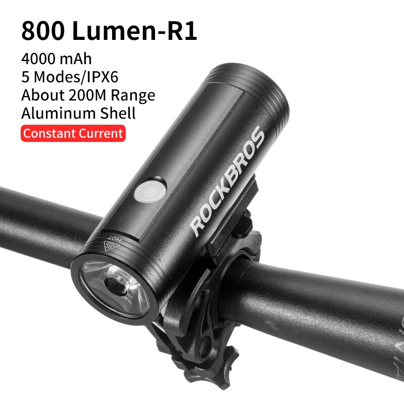 ROCKBROS-luz delantera para bicicleta, faro LED de 700 lúmenes, recargable vía USB, IPX6 resistente al agua, para MTB y carretera: R1-800