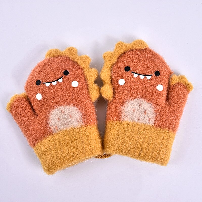 Manoplas de piel de conejo para niños, mitones de punto gruesos y cálidos para bebés de 1 a 6 años, guante de invierno con cuello colgante, guantes suaves para bebés: orange