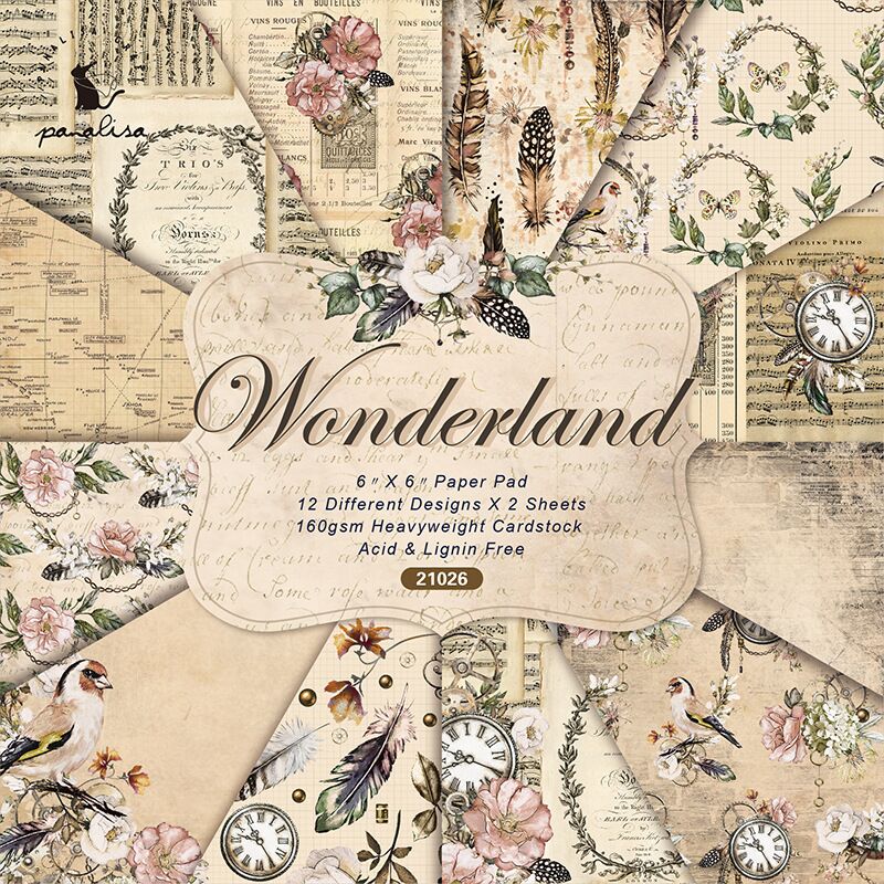 Wonderland style Scrapbooking paper pack of 24 sheets handmade craft paper craft Background pad
