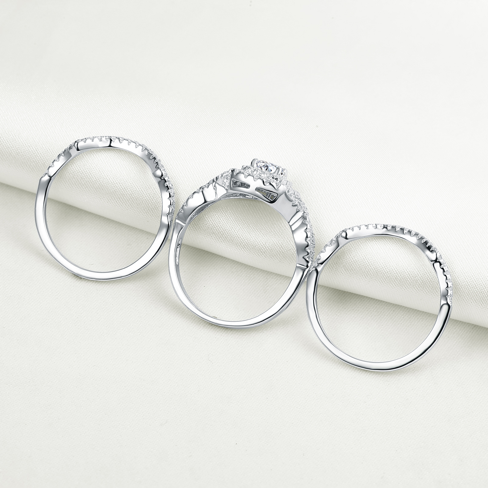 Newshe 3 delar 925 sterling silver vigselringar för kvinnor 2.1ct aaaaa cz förlovningsring set klassiska smycken storlek 5-12