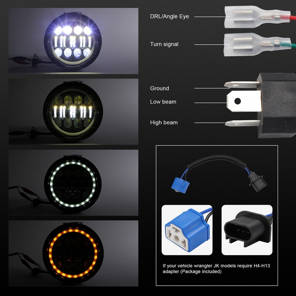 Off-road Vehicle Led Headlights， Car Work Headlights， White Light and Amber Led Headlights， Suitable for Trucks Buses.