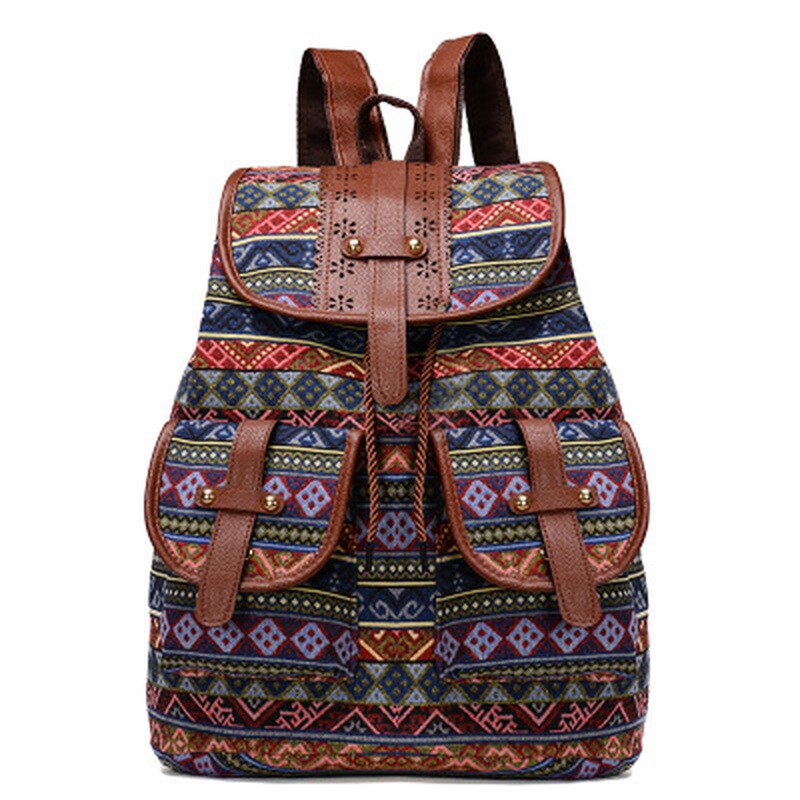 Kvinder lærred vintage rygsæk etniske rygsække trykt rejse rygsæk skoletaske