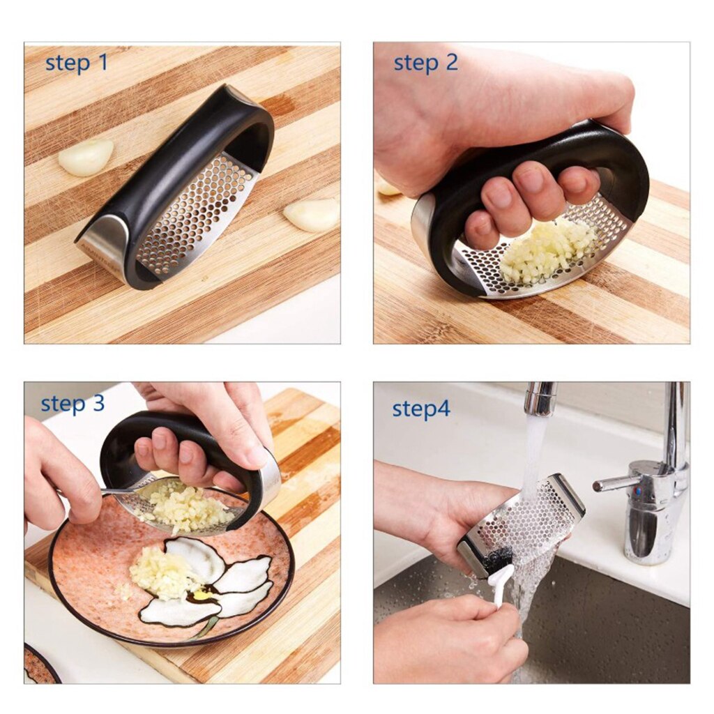 Garlic Mincer Kitchen Gadgets Fruit Vegetable Tools Manual Stainless Steel Curve Squeezer Garlic Press Household Chopping Ginger