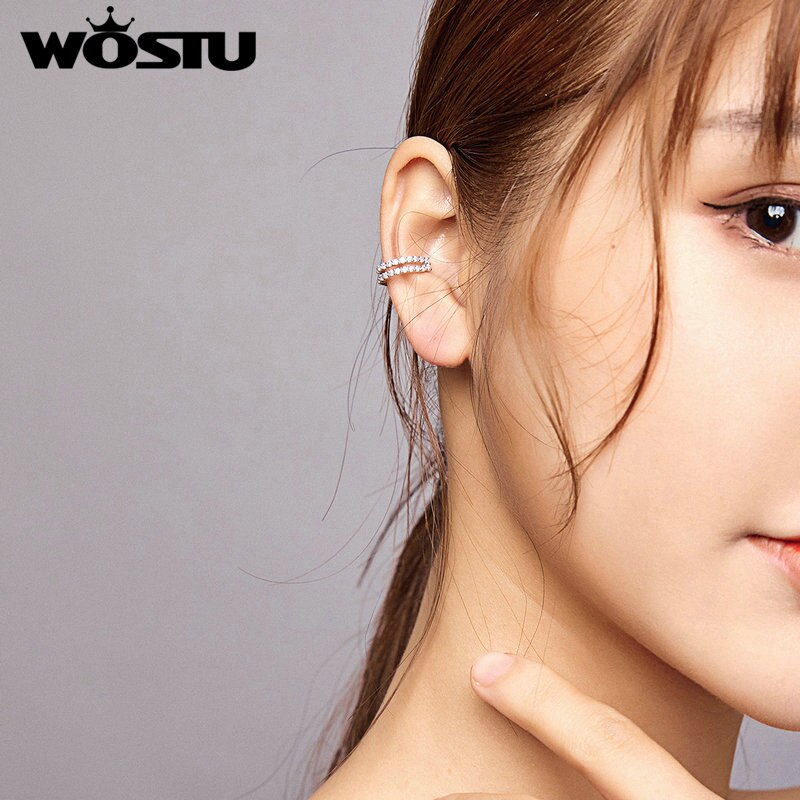 WOSTU 1 Pairs 925 Sterling Silver Ear Clip Dazzling earrings Earrings for Women Zircon Ear Cuff Earring Ear Line Jewelry