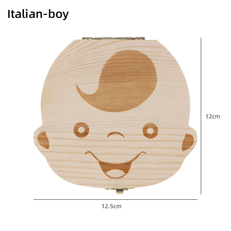 Organizzatore di scatole per denti in legno per bambini conservazione di denti da latte inglese/spagnolo/russo/francese salvataggio ombelicale raccogliere regali di souvenir per bambini: Italian boy