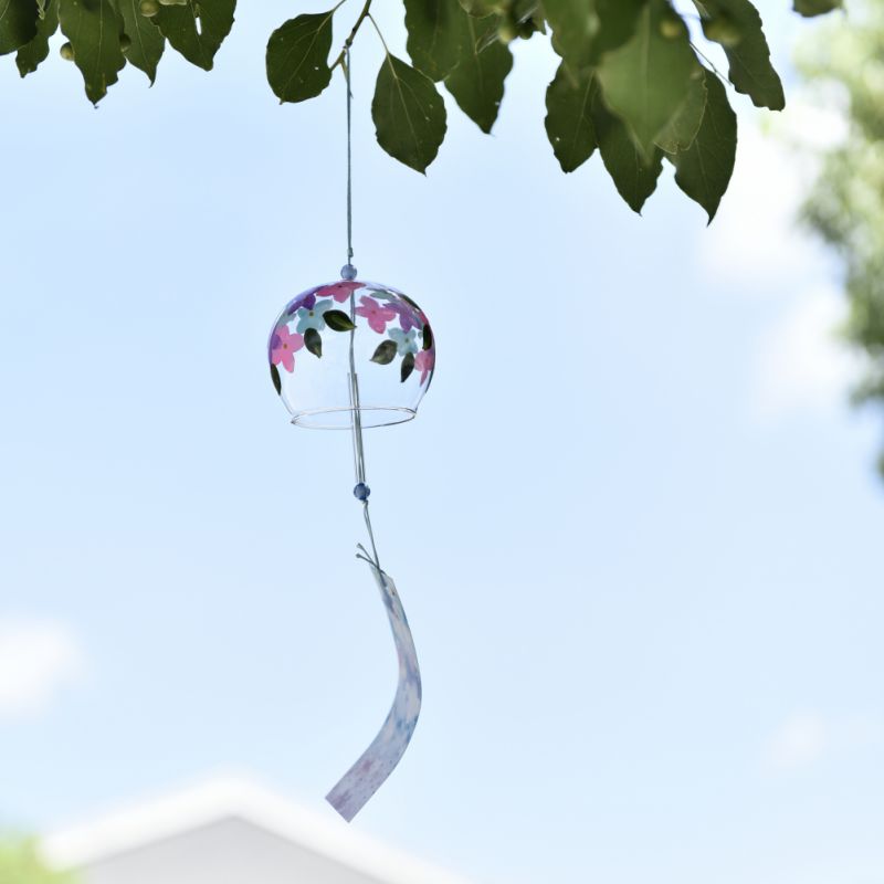 Campanilla de viento de cristal de estilo japonés, colgante artesanal Sakura, de flores de cerezo, colgantes de campana de viento, adornos de decoración para jardín y oficina