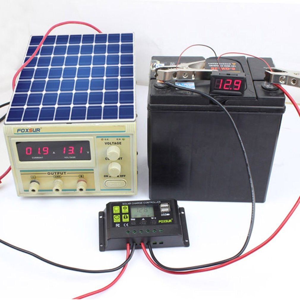 FOXSUR 20A Auto Solar Charge Controller PWM Controllers LCD Dual USB 5V Output Solar Panel PV Regulator