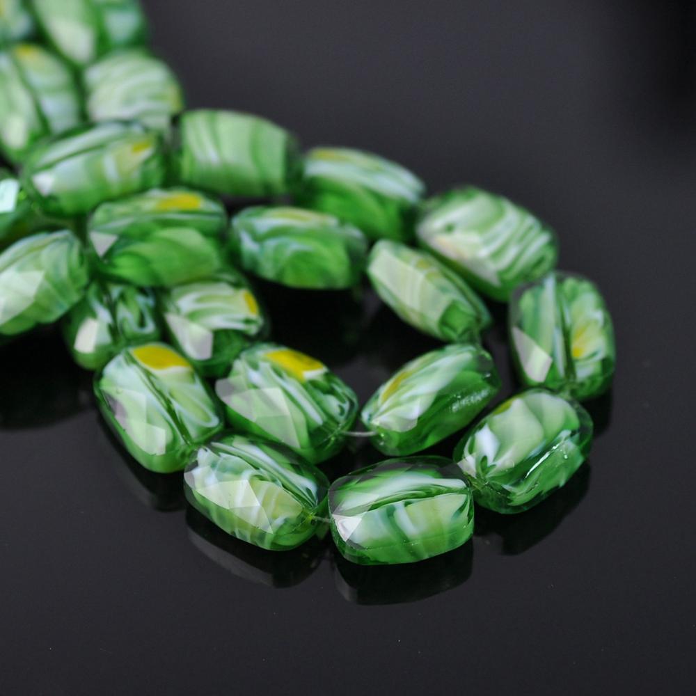 10szt 14x10mm prostokąt owalny kształt fasetowany Lampwork szkło luźne rzemiosło koraliki hurtownia dużo dla DIY komponenty robić wyrobu biżuterii: zielony