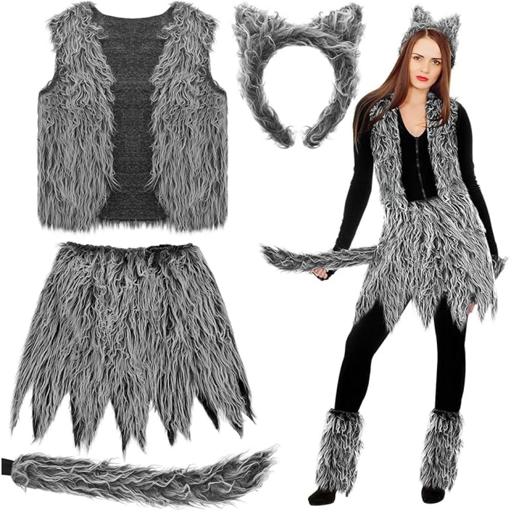 Halloween Werewolf Accessories Wolf Costume Animal Ear and Tail Costume for Halloween Cosplay Party Dress Up Set