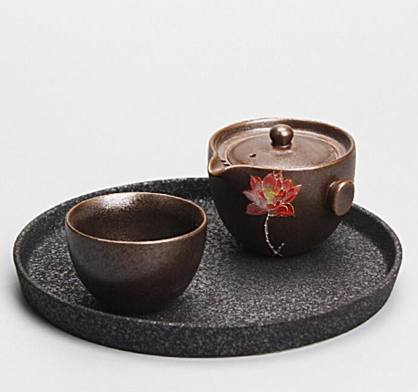 Kinesiska resor 1 kanna 1 koppar porslin tekanna set kung fu te set keramik bärbar tekopp gaiwan vattenkokare te koppar mugg