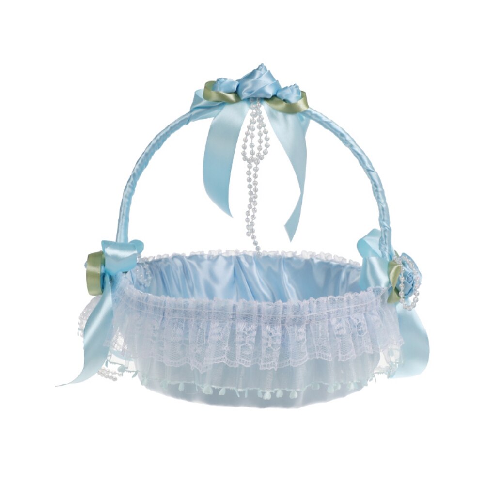 JYCRA Elegante bruiloft bloem meisje mand met kant,handgeweven mand met strass vetersluiting bloem mand voor bruiloft home decor