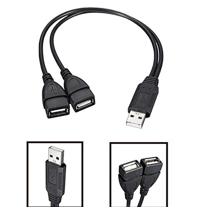 30cm USB2.0 przejście ze złącza męskiego na podwójne USB żeńskie USB ładowanie przedłużenie kabla zasilającego kabel USB Y rozdzielacz kable danych