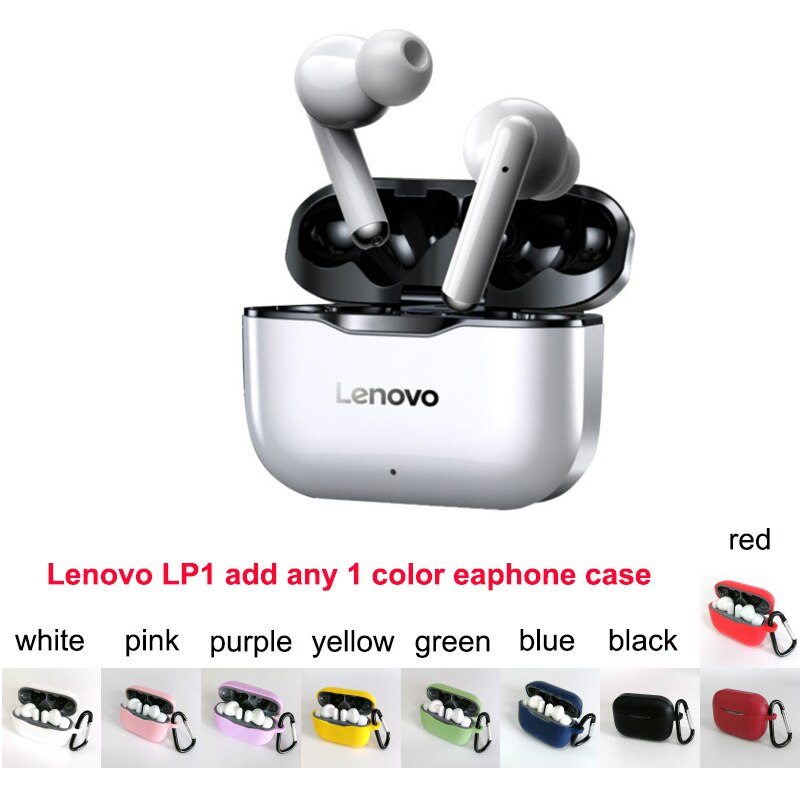 Nuovo auricolare Wireless Lenovo LP1 Bluetooth 5.0 doppia riduzione del rumore Stereo HIFI Bass Touch Control cuffie da 300mAH a lungo Standby: black white w cover