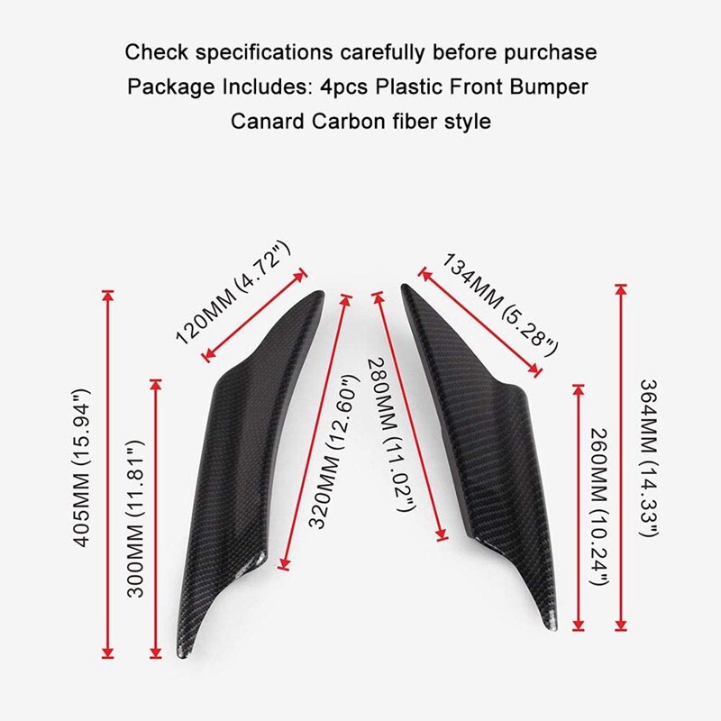 4PCS Carbon Fiber Style Car Bumper Fin Canard Splitter Diffuser Valence Spoiler Lip