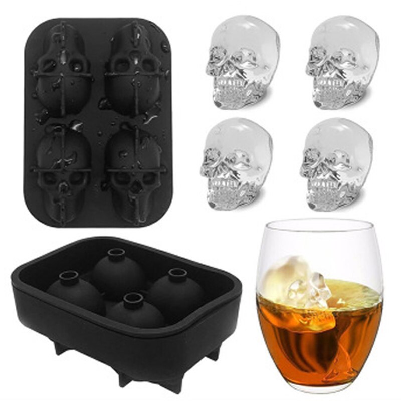 Silicone Bones Head Ice Mold Skull Head Ice Mold for Whiskey Home Bar Drinking Ware Cake Candy Mold