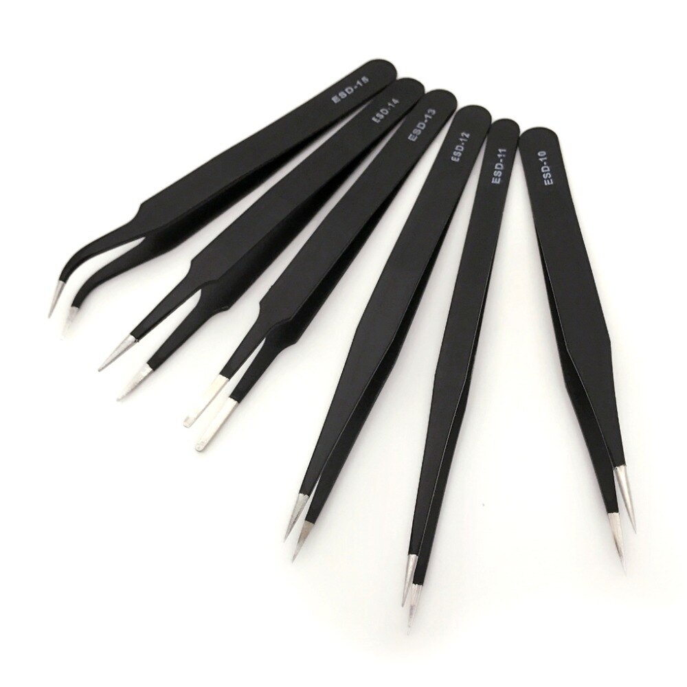 6pcs Precision Tweezer Set Antistatic Tweezers Stainless Tweezers