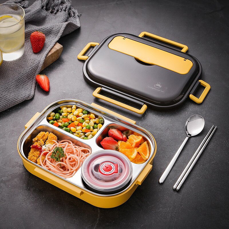 Japanese Lunch Box With Compartment 304 Stainless Steel Bento Box For Kids School Food Container Leak-proof Food Box Thermal: 1500ml yellow-4