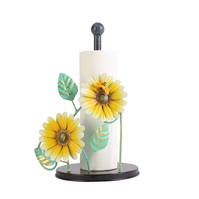 Countertop Paper Towel Holder Kitchen Roll Paper Stand Flowers Christmas Iron Napkin Stand Vertical Tissue Holder: Yellow