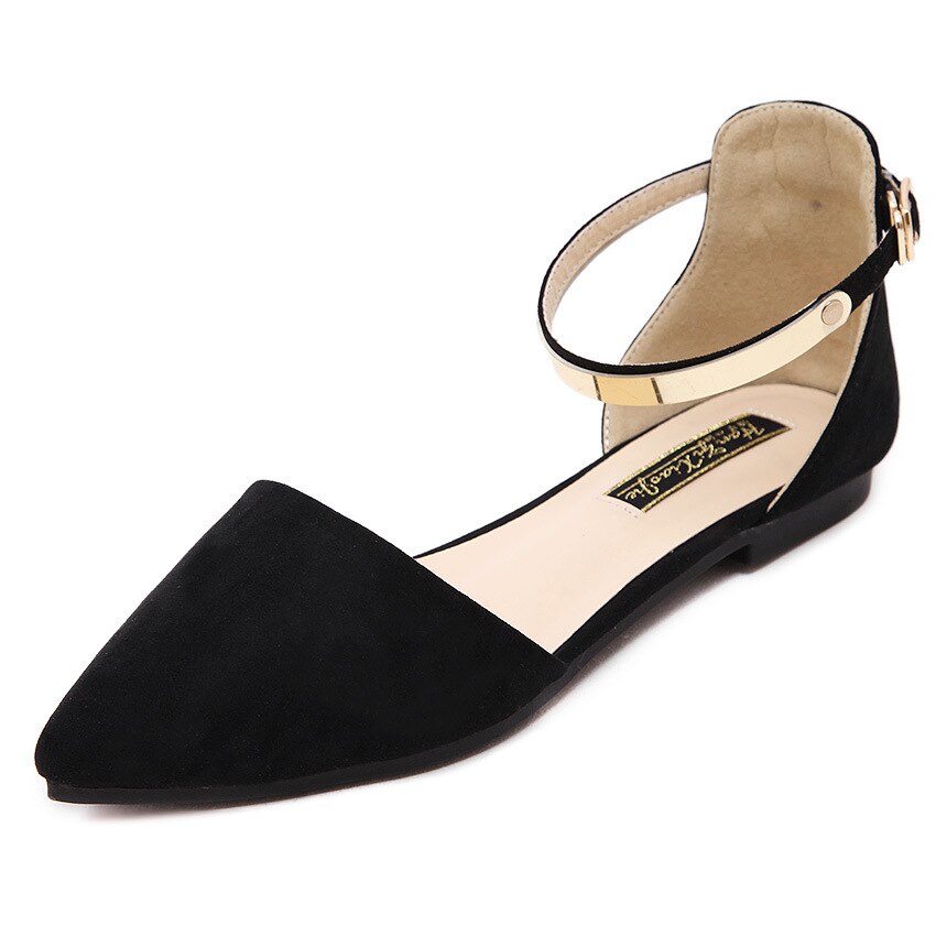 Sandalias de punta estrecha para Mujer, zapatos de Flock, hebilla de correa plana, Sandalias Mujer, zapatos de oficina para Mujer, chanclas finas para Mujer: Black / 36