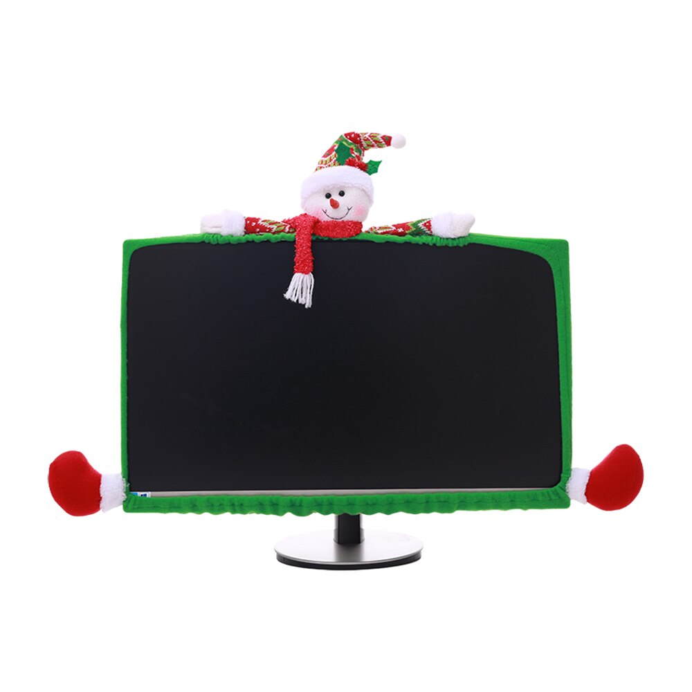 Christmas Computer Cover Monitor Screen Cover Decor Decorations Cartoon Computer Sets Non-Woven Anti-Dust Dress Up Santa Screen: Snow man