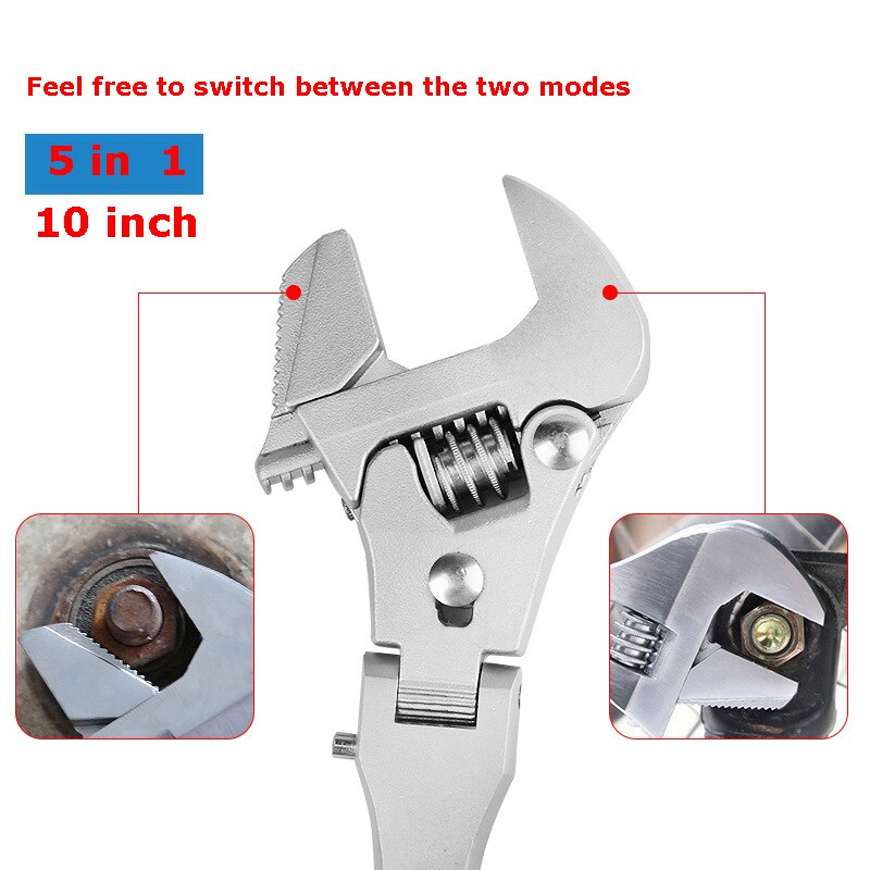 10-inch Ratchet Adjustable Wrench 5-in-1 Torque Wrench Can Rotate and Fold 180 Degrees Pipe Telescopic Wrench Repair Tool
