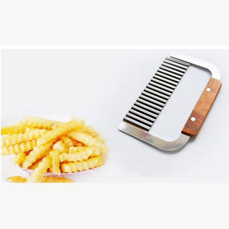 Krullend Spiral Franse Fry Cutter Crinkle Mes rvs Fruit Groente Snijgereedschap hout handvat aardappel chips gadget