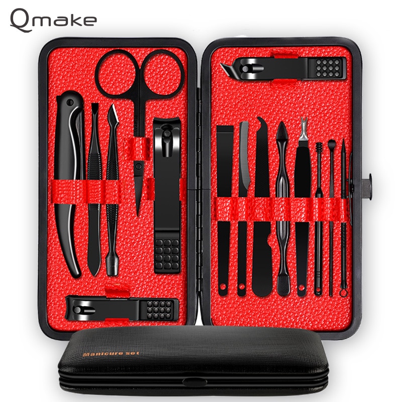 Qmake Manicure Kit Professionele Roestvrij Staal Nagelknipper Set Pedicure Gereedschap Nagels Teen Trimmer Nipper Case Manicure Set