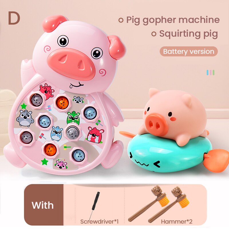 Juego eléctrico de hámster para niños, máquina de juegos para niños, interacción entre padres e hijos, juego de percusión de escritorio para educación temprana para bebés de 1 a 3 años: D