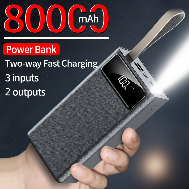 80000mAh Two-way Fast Charging Power Bank High Capacity Outdoor Travel Digital Display External Battery for Xiaomi Huawei IPhone