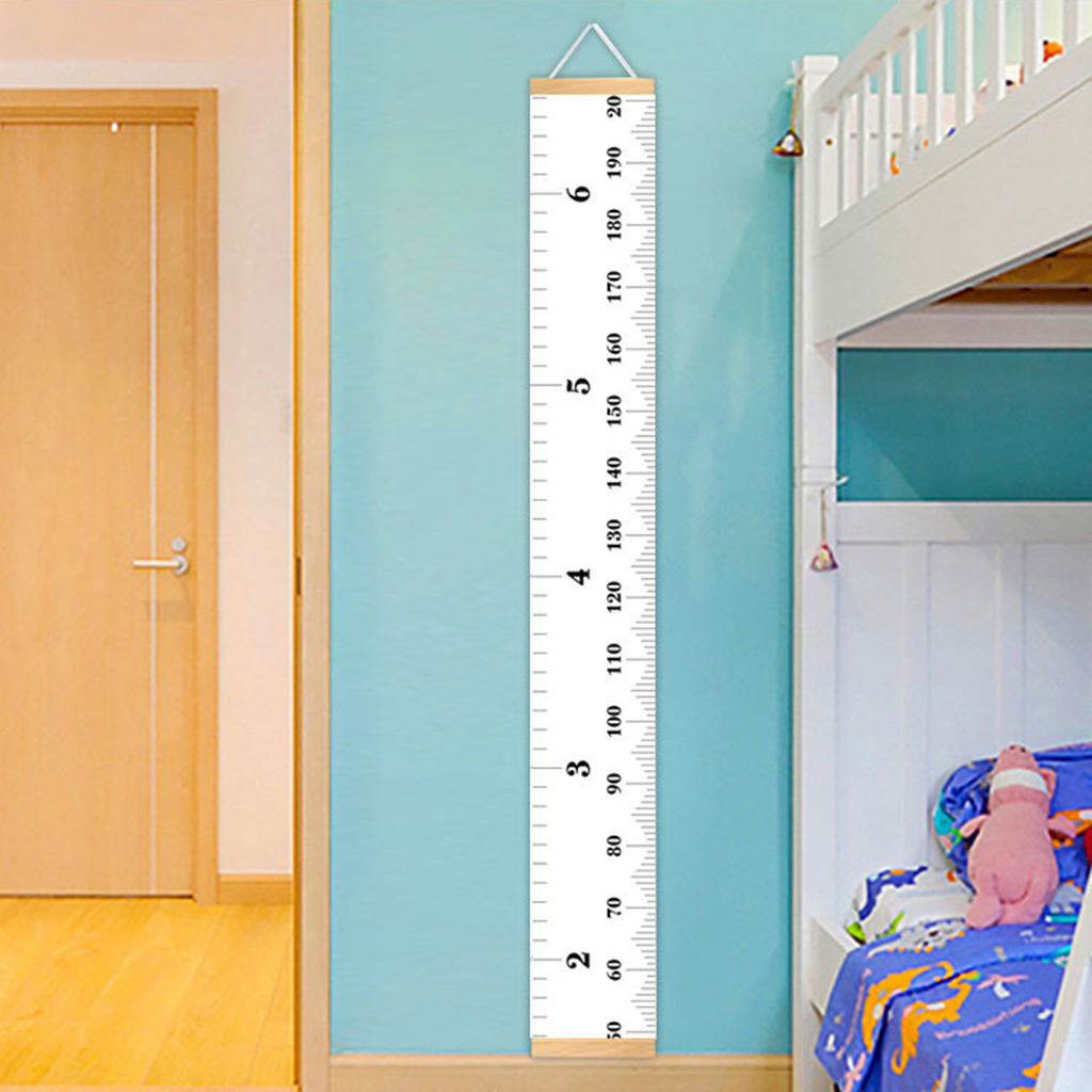 Wood Frame Canvas Baby Growth Chart Ruler Boys Girls Measuring Chart Decor