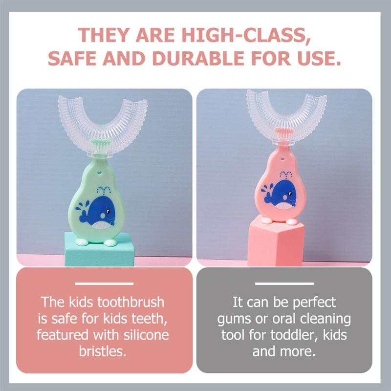 4 pces crianças 360 graus u-forma escova de dentes manual dos desenhos animados padrão escova de dentes para 2-12y crianças com cabeça de silicone macio