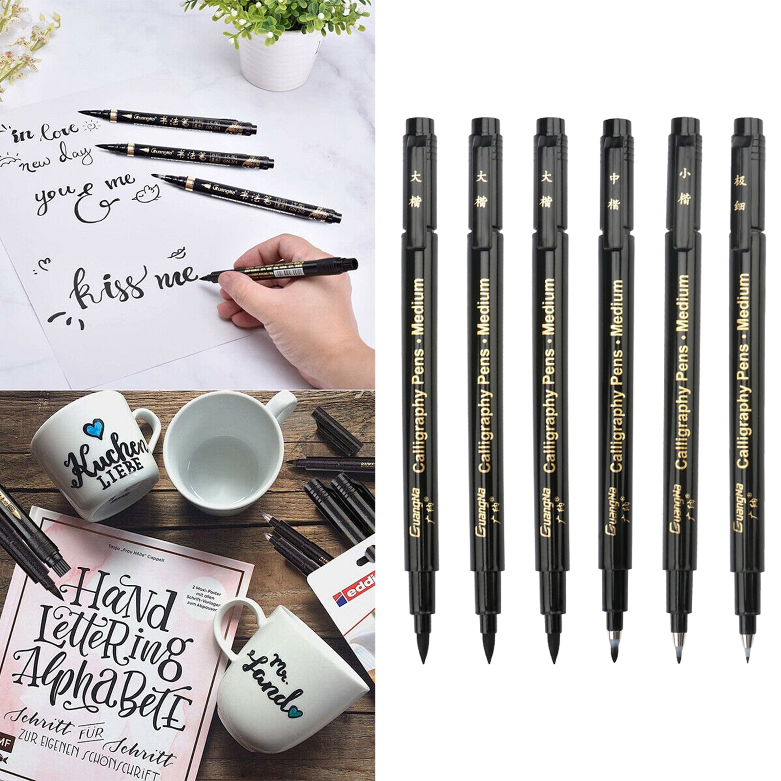 Pluma estilográfica para caligrafía, pluma con diferentes tamaños de puntas suaves/duras, con acuarela y Letras a mano, 6/9x