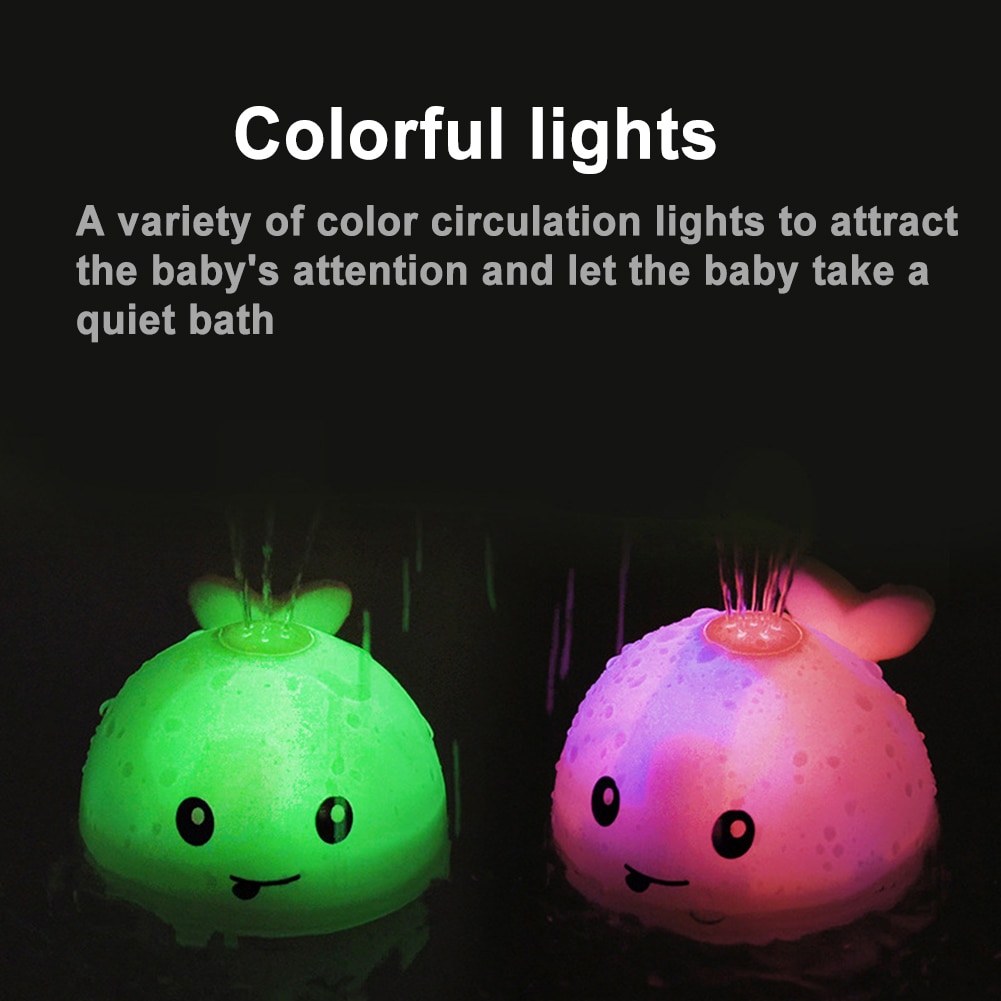 Elektrisk tecknad val blinkande boll vatten sprutande sprinkler baby bad leksak