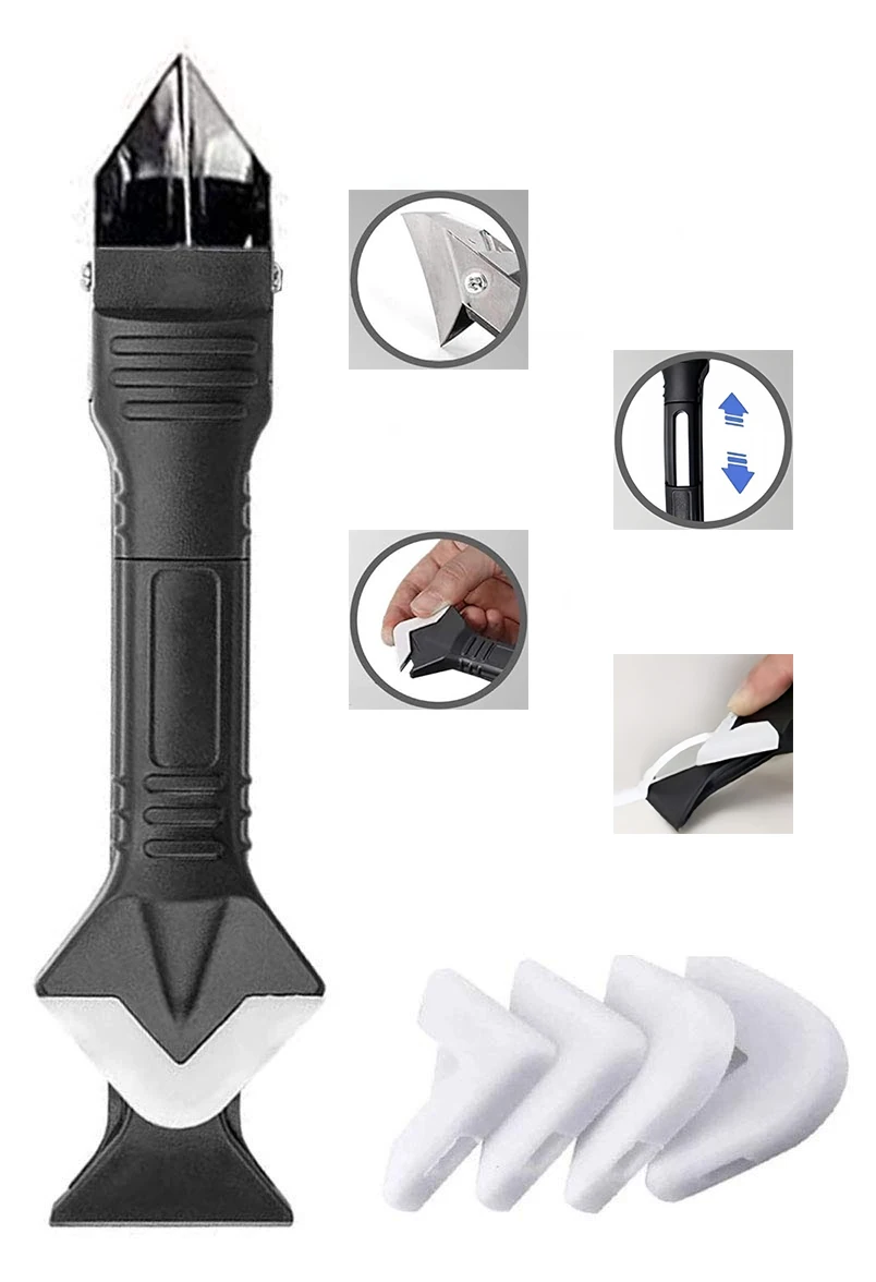 Siliconen kitgereedschap 5-in-1 multifunctioneel schrapergereedschap Grout- en kitverwijderingsgereedschap voor badkamer Keuken Vloer Raamgootsteen