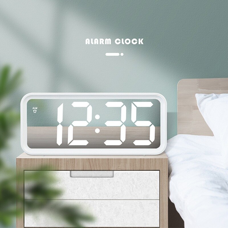 Large Screen Electronic Clock Mirror LED Alarm Clock Large Font Clock Living Poom Clock Luminous Bedside Clock